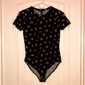 Black + Pink Roses Short Sleeve Women’s Bodysuit